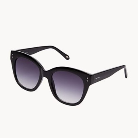 Fossil Accessories - Fossil Black Cat Eye Sunglasses Gradient Smoke Fade Wayfarer Style Medium